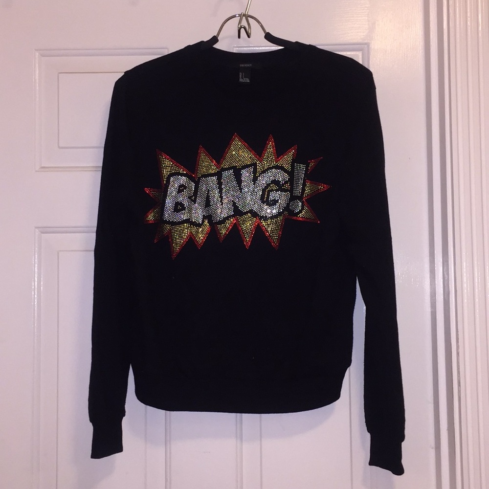 Black crewneck with rhinestones